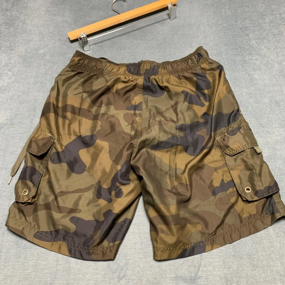 OP Ocean Pacific Board Shorts Men Medium Green Camouflage Beach Drawstring Waist
